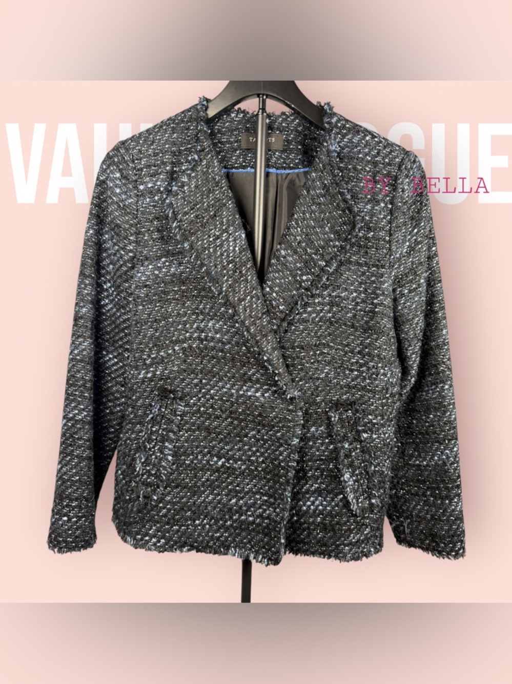 Talbots Black and Light Blue Tweed Blazer